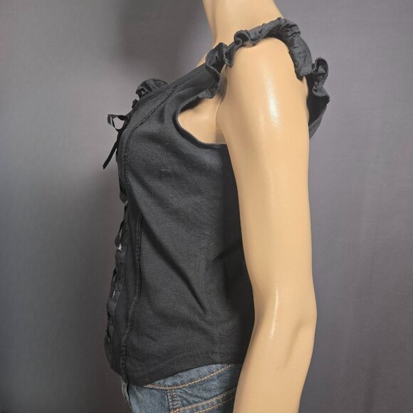 Y2K Black Lace Up Corset Milkmaid Top size M Fairy Goth Grunge Vampy Witchy - Picture 6 of 9